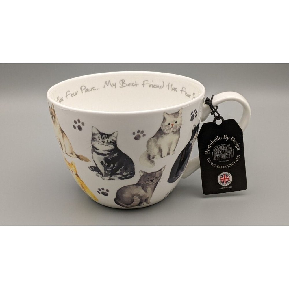 PORTOBELLO By DESIGN Cats My Best Friend Has Four Paws Bone China Jumbo Cup Mug
